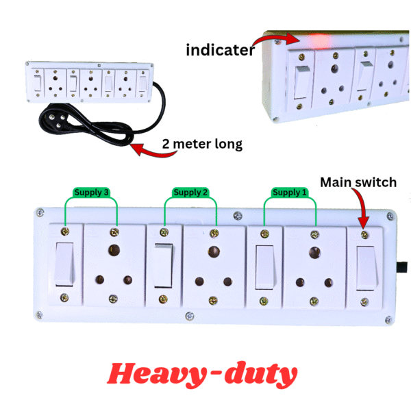 Heavy Duty Extension Board (4 Switch, 3 shoket, 2 Meter Cable) - Image 3