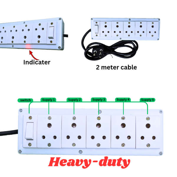 Heavy Duty Extension Board (1 Switch, 5 shoket, 2 Meter Cable - Image 3